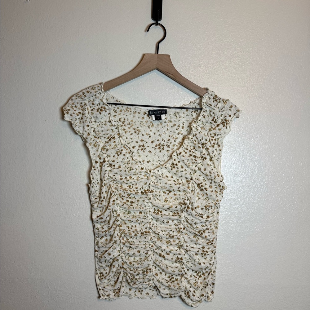 Bebe y2k ditsy floral print ruched‎ V-neck top